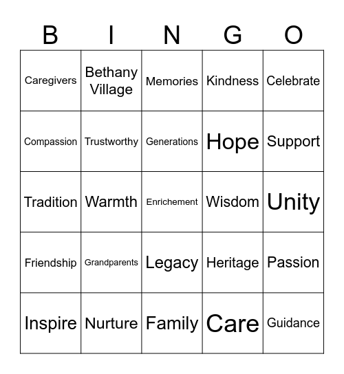 Inspiring Generations Bingo Card