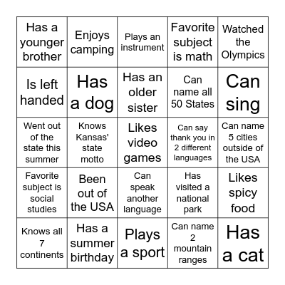 FIND SOMEONE WHO: GEOGRAPHY BINGO Card