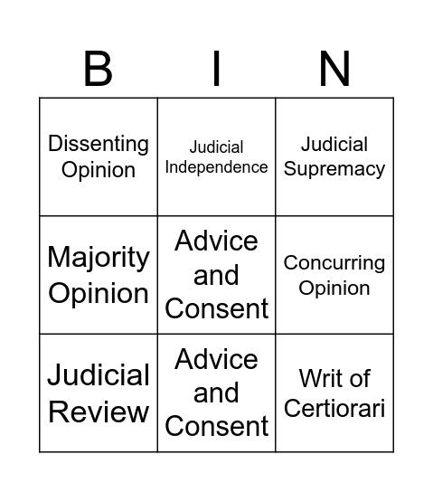 Judicial Bingo Card