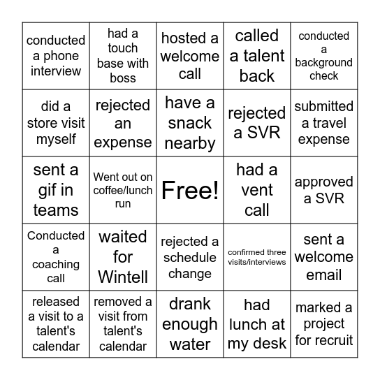 Winston Bingo Card