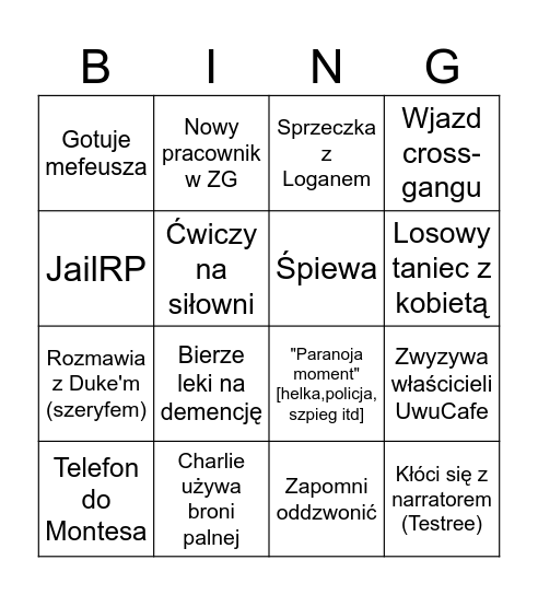 Charlie "Snake" Espresso v4 Bingo Card