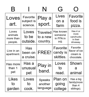 Get to know classmates Bingo Card