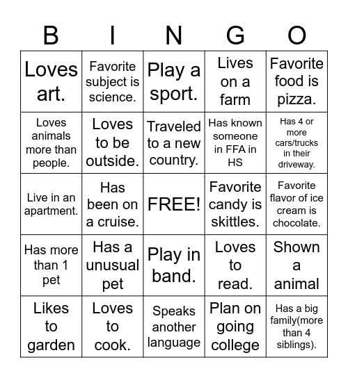 Get to know classmates Bingo Card