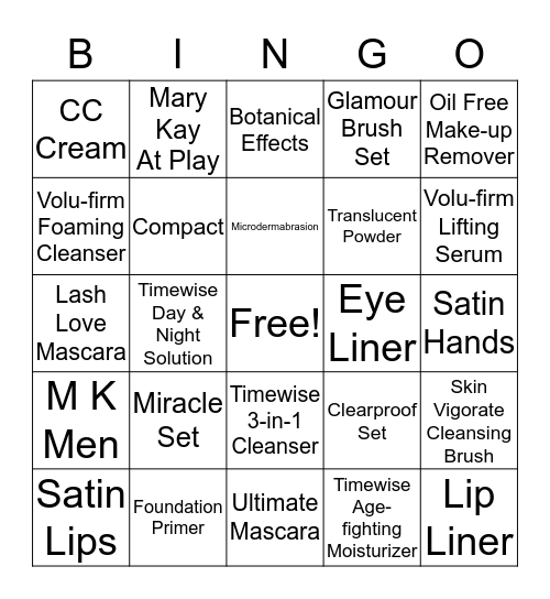 MARY KAY SKIN-TASTIC Bingo Card
