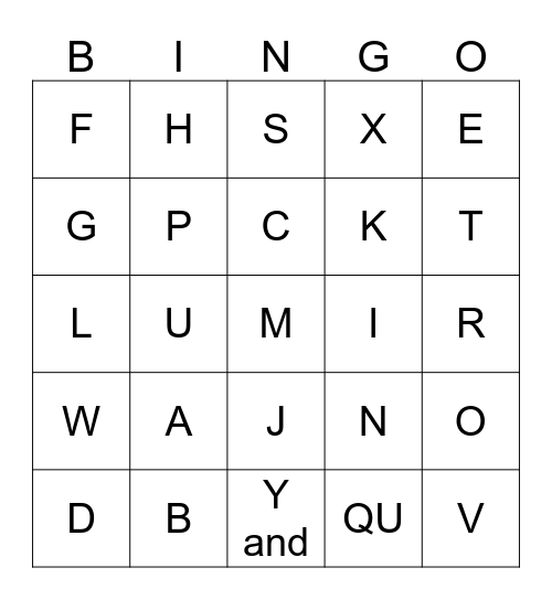 Uppercase Alphabet Bingo Card