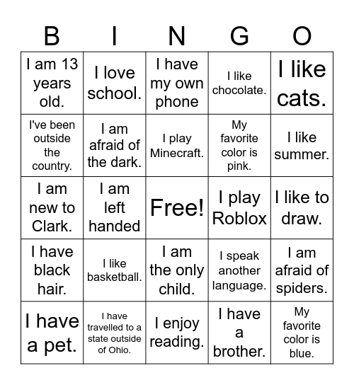 Name Bingo Card