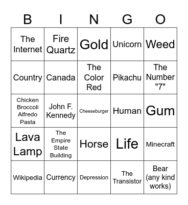 Infinite Craft Bingo Card