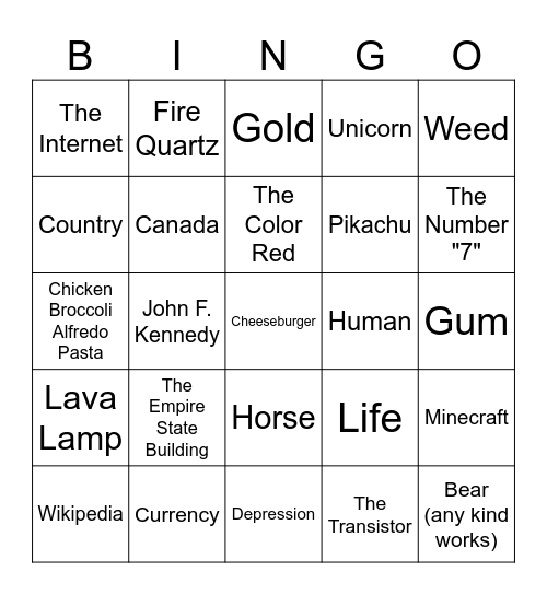 Infinite Craft Bingo Card