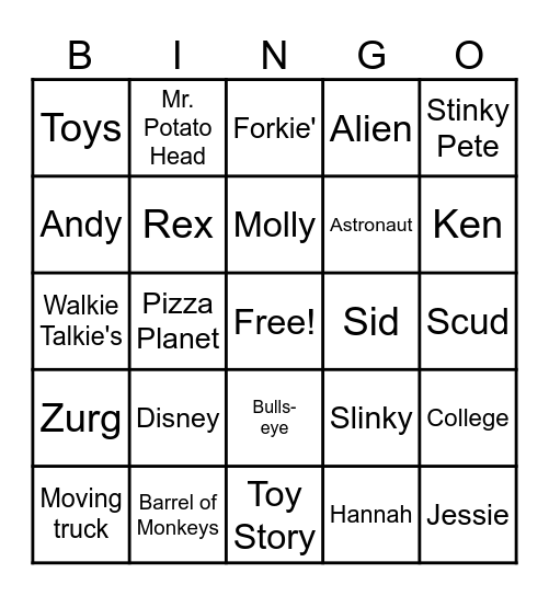 Woody's Birthday Bingo Card