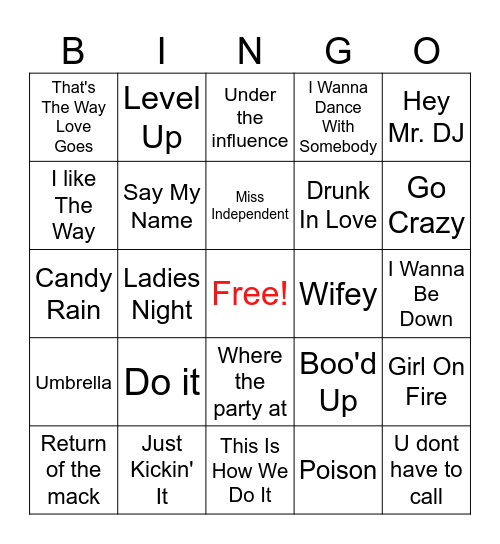 R&B Bingo Card