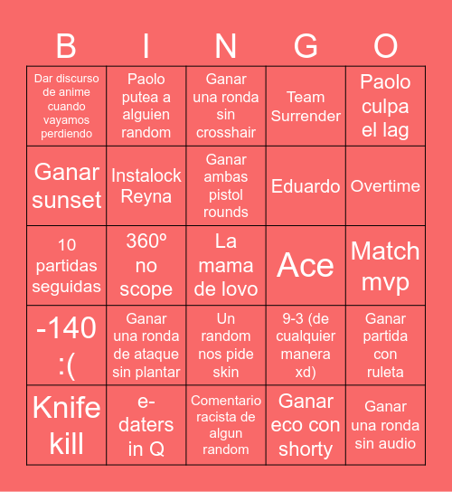 Valo Bingo uwu Bingo Card