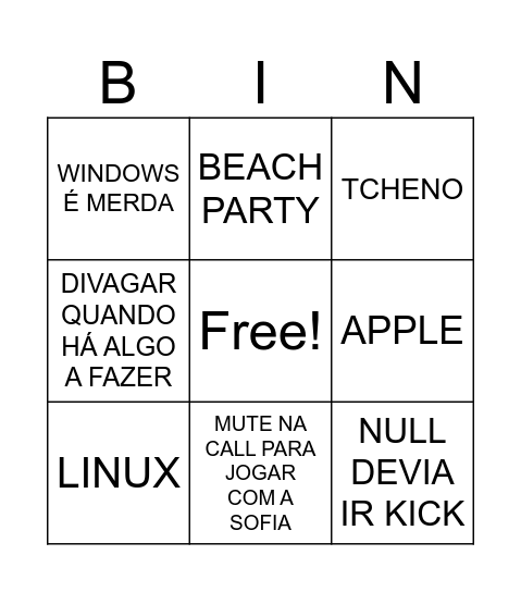 TESTE Bingo Card