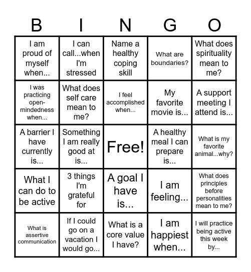 Life Skills Bingo!!! Bingo Card