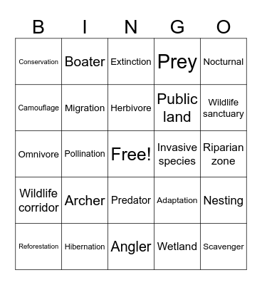 Wildlife BINGO Card