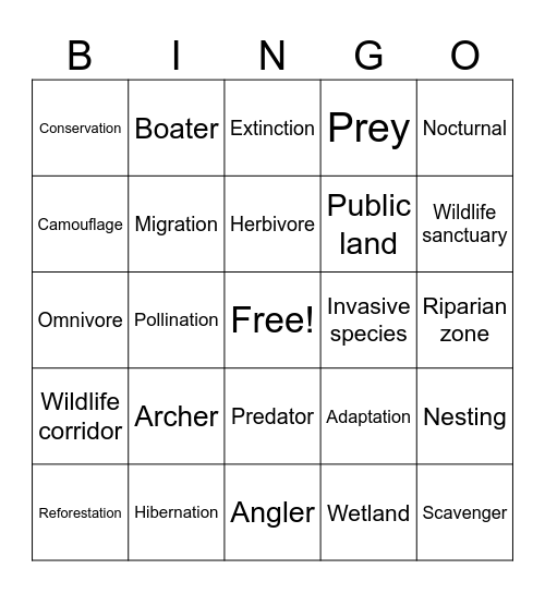 Wildlife BINGO Card