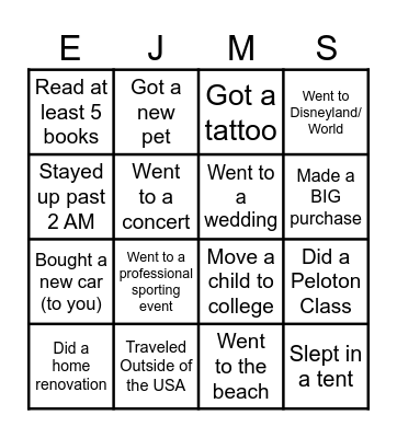 EJMS Staff Summer Bingo Card