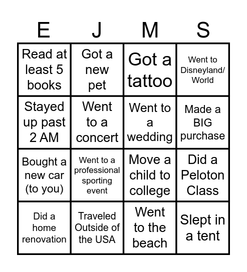 EJMS Staff Summer Bingo Card