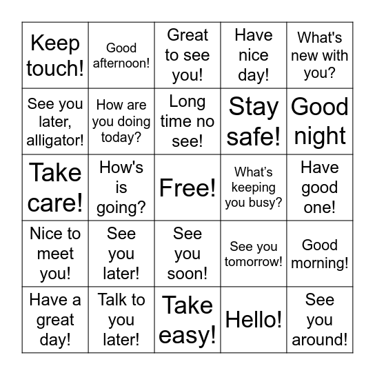 ASL Bingo Card