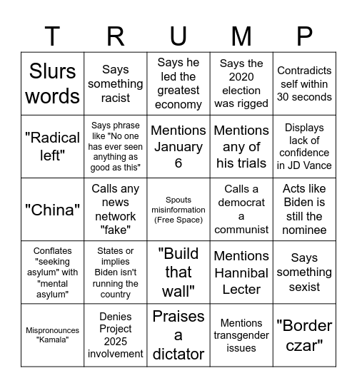 Trump Bingo Card