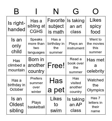Advisory Bingo Card