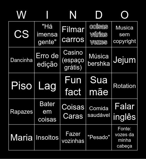 WINDOH BINGOH Bingo Card