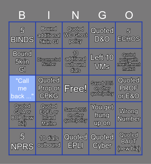 Bad Day (Insurance) Bingo Card