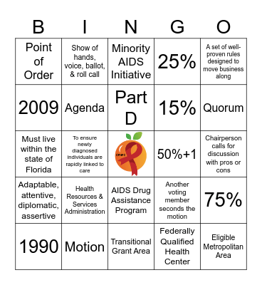 Central Florida HIV Planning Council Bingo Card