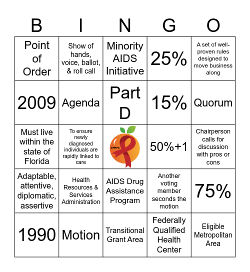 Central Florida HIV Planning Council Bingo Card