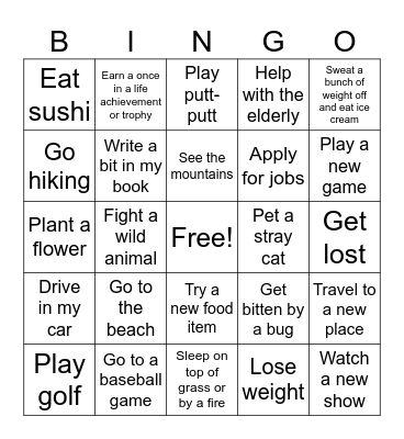 Summer Bingo Card