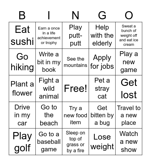 Summer Bingo Card