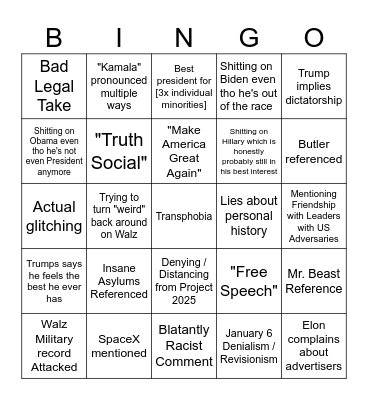 Trump/Elon Bingo Card Bingo Card
