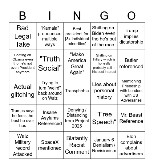 Trump/Elon Bingo Card Bingo Card