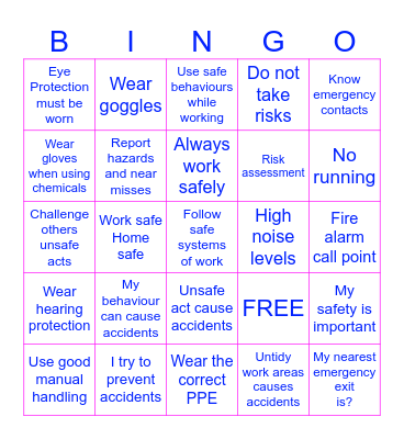 Health and Safety Bingo Card
