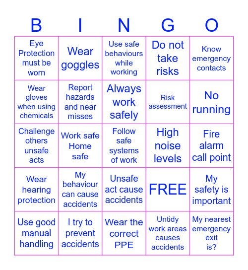 Health and Safety Bingo Card