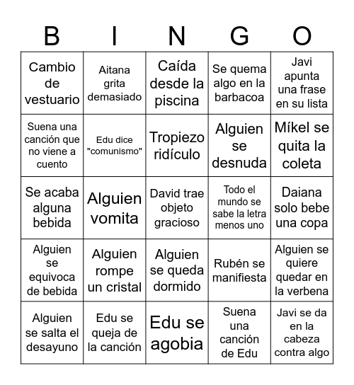 Casita rural Bingo Card