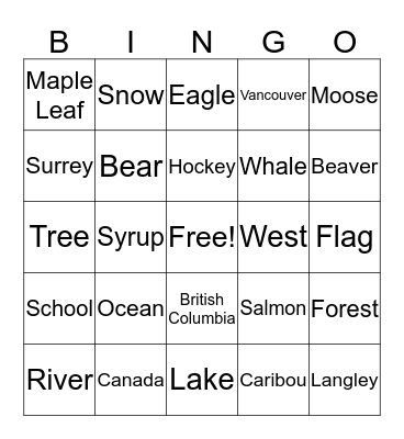 Canadian Bingo Card