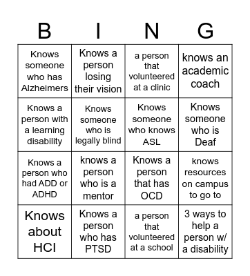 dis-ABILITY Awareness Week Bingo Card