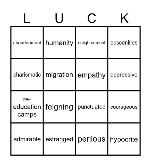 LUCK Bingo Card