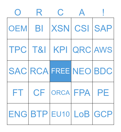 ORCA BINGO LINGO Bingo Card