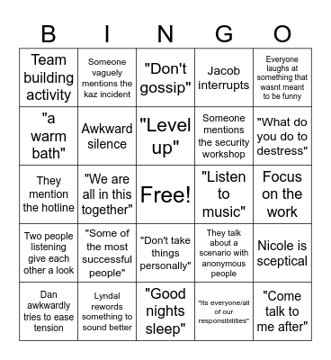 Stress Workshop Bingo Card