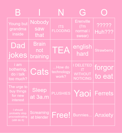 Welp too bad Bingo Card