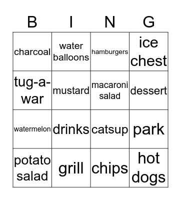 Barbecue Bingo Card