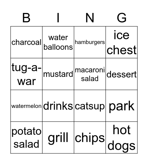 Barbecue Bingo Card