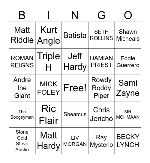 Wrestling BINGO 1 Bingo Card