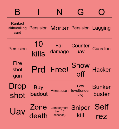 Warzone Bingo Card
