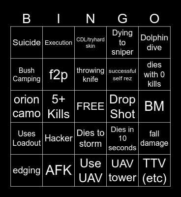 Big Puffer Warzone Bingo Card