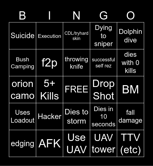 Big Puffer Warzone Bingo Card