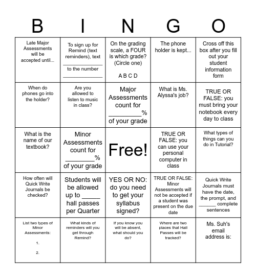 Untitled Bingo Card