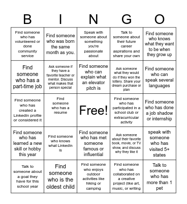 Building Bridges: Networking Bingo Card