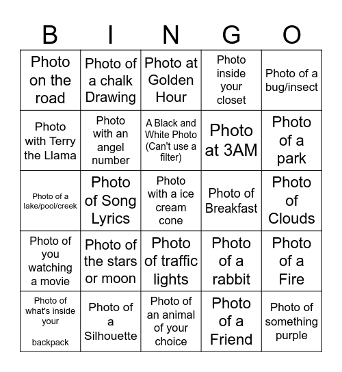 Photo Bingo Card